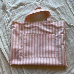 キャンバス生地 が シンプル かわいい 女の子の レッスンバッグ （ピンク ×ストライプピンク） 45×34 cm 8枚目の画像