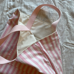 キャンバス生地 が シンプル かわいい 女の子の レッスンバッグ （ピンク ×ストライプピンク） 45×34 cm 11枚目の画像