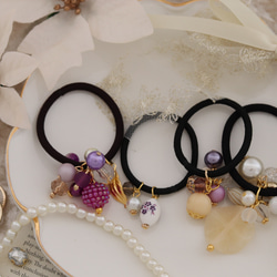 送料無料】パープル×ベージュ◇ヘアゴム4本セット/Creema限定 秋