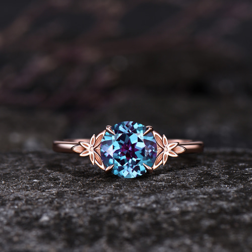 6 月の誕生石アレキサンドライト リング セット リーフ 自然をインスピ