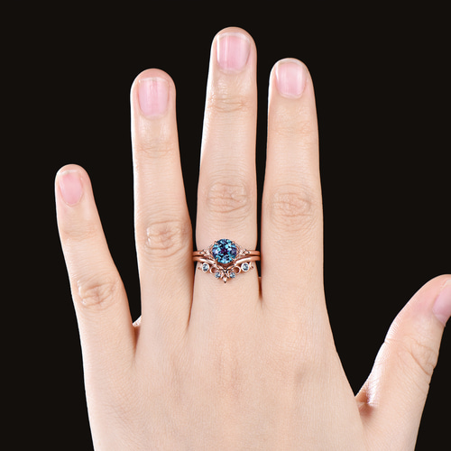 6 月の誕生石アレキサンドライト リング セット リーフ 自然をインスピ