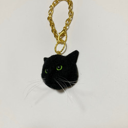 羊毛フェルト 猫バッグチャーム 黒猫 2枚目の画像