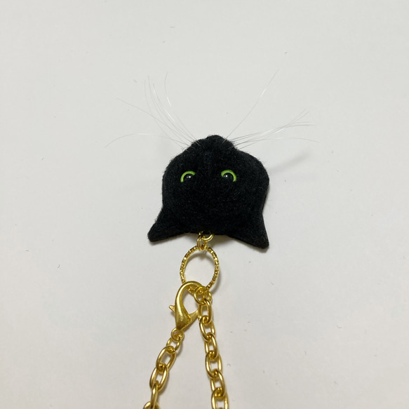 羊毛フェルト 猫バッグチャーム 黒猫 4枚目の画像