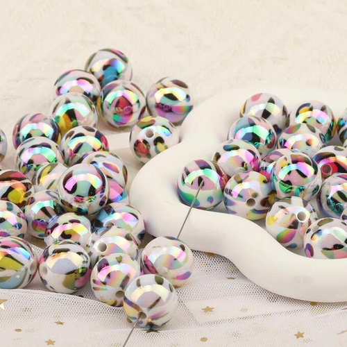 N777 / カスタムタッチペン＆ボールペン 猫ビーズ ヒョウ柄ビーズ