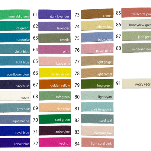 フェルト文字　色見本 ウールフェルト見本帳：オランダフェルト118色が1冊にまとまりました