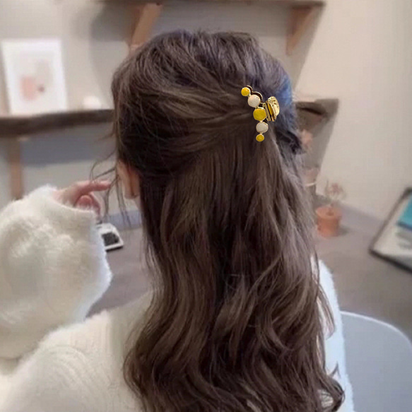 大人可愛いヘアーアクセ // ヘアクリップ バナナクリップ ゴールド×ブルーベース ha001blu 7枚目の画像