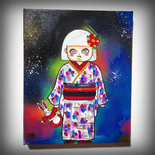 shin様限定　私の現代アート 1/15までタイムセール】座敷童（白）イラスト 現代アート コン