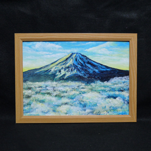油絵 油彩 油彩画 絵 絵画 【雲海の朝焼けに染まる富士山】 油絵 油彩