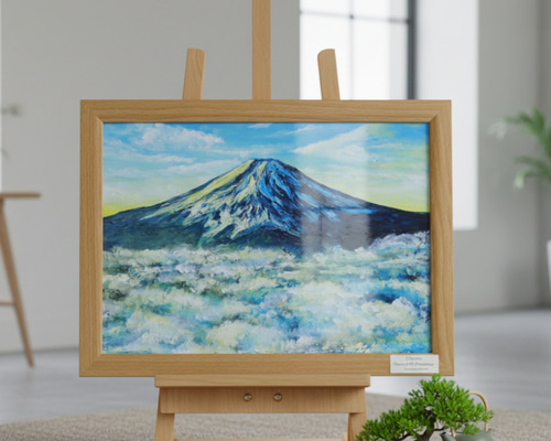 油絵【朝の富士山】（A4サイズ 原画）油彩画 絵画 風景画 富士山
