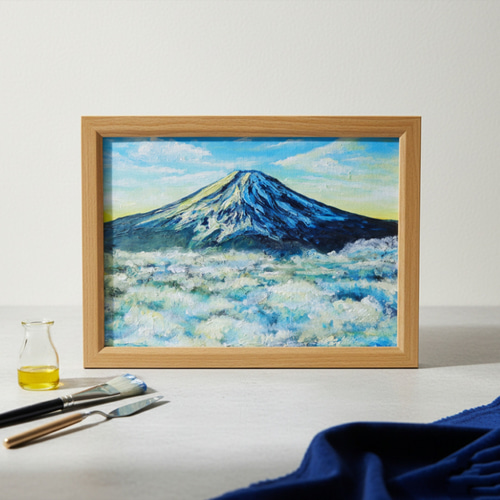 油絵 油彩 油彩画 絵 絵画　【雲海の朝焼けに染まる富士山】 油絵 油彩 油彩画 絵 絵画 【雲海の朝焼けに染まる富士山】 絵画 HR