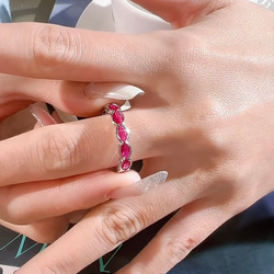 マーキス 人工ルビー エタニティリング 高炭素ダイヤモンド キラキラ ゴージャス 指輪 リング シンプル ピンクレッド 5枚目の画像