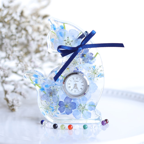 選べる誕生石・受注製作】「小花を閉じ込めて」猫さんと“ネモフィラ