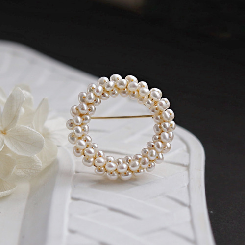 淡水パールの2点セット・グレインパールブローチ＋つぶつぶパール