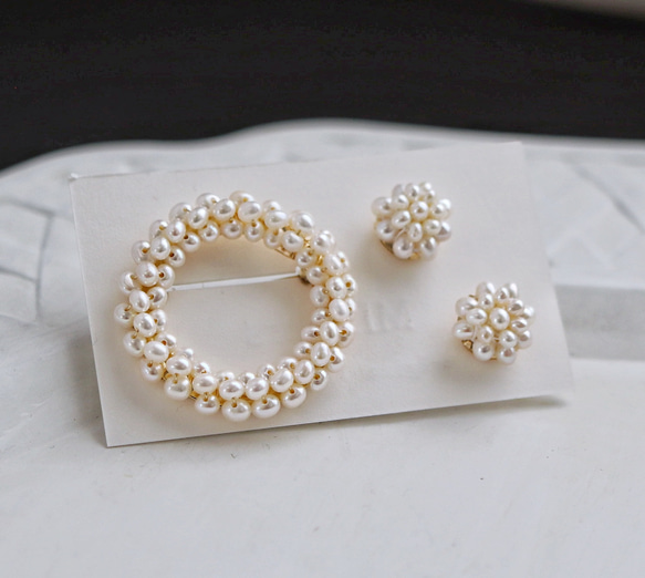 淡水パールの2点セット・グレインパールブローチ＋つぶつぶパール