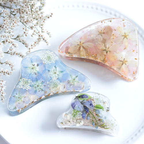 ゆみ様ご確認ページ★押し花ヘアクリップ ヘアクリップ ハイビスカス フラワー 花 カラー 60mm サイド