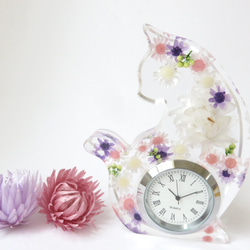 再販　NEW! ギフトに、ギフト「インアリウム時計　ネコ　ホワイトピンク」置き時計　結婚祝い　贈り物　　母の日 2枚目の画像
