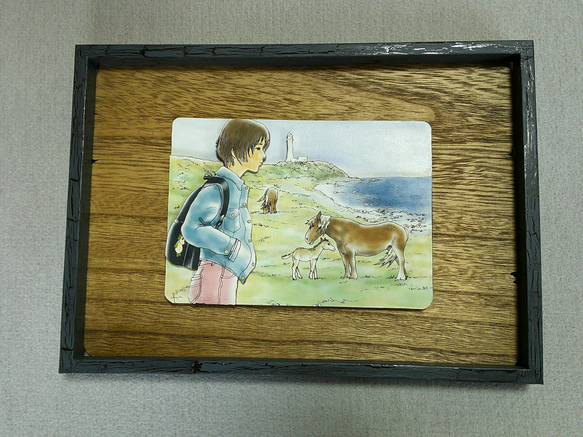 立体アートウッドパネル/尻屋崎の寒立馬と少女/A４サイズ/２WAY/プレゼントに 10枚目の画像