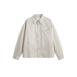 メンズレトロストライプポケットワークシャツコットンゆったり長袖シャツ W128 12枚目の画像