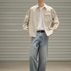 メンズレトロストライプポケットワークシャツコットンゆったり長袖シャツ W128 8枚目の画像