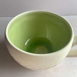 ロリエ ホワイト　丸マグカップ　グリーン 3枚目の画像