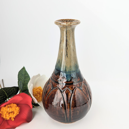 グラデーション釉薬の手作り陶器花瓶 ヴィンテージ 和風 釉薬 陶器