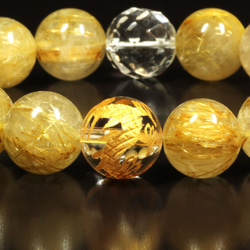 【強烈エネルギーをもたらす数珠】12ミリ 風水神 皇帝龍本水晶 ゴールドタイチンルチル 64面カット水晶 ブレスレット 5枚目の画像