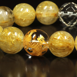 【強烈エネルギーをもたらす数珠】12ミリ 風水神 皇帝龍本水晶 ゴールドタイチンルチル 64面カット水晶 ブレスレット 10枚目の画像