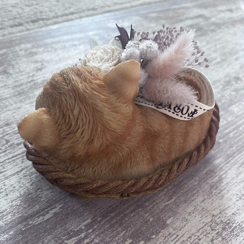 ねこ 猫置物 プリザーブドフラワー ドライフラワー アーティフィシャル