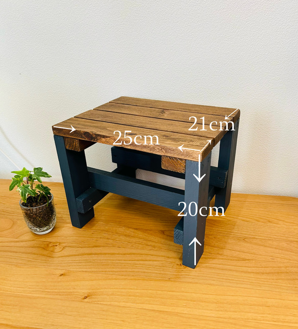 鉢置き　小物置き　置き台　踏み台　植物置き　木製台　ディキシーブルー 7枚目の画像