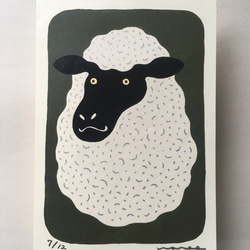 羊　ひつじ　木版画  ポストカードサイズ 1枚目の画像