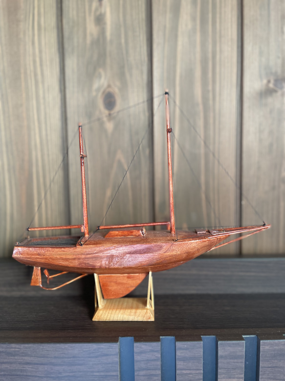 【一点物】船の木工模型01/台座付き 4枚目の画像