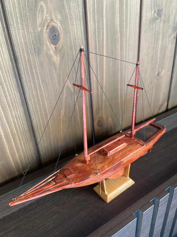 【一点物】船の木工模型01/台座付き 2枚目の画像