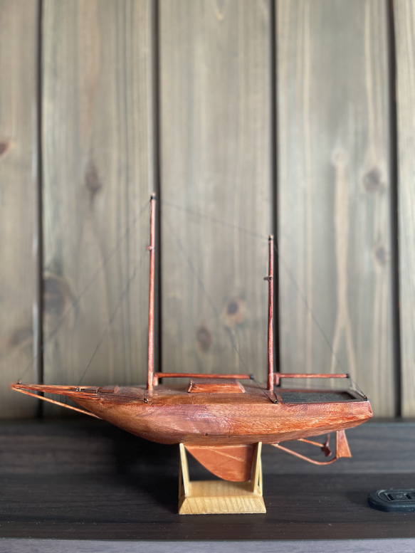 【一点物】船の木工模型01/台座付き 1枚目の画像