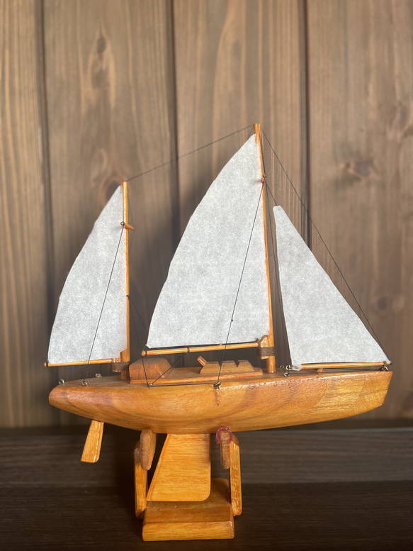 【一点物】船の木工模型02 /専用台座付き 4枚目の画像
