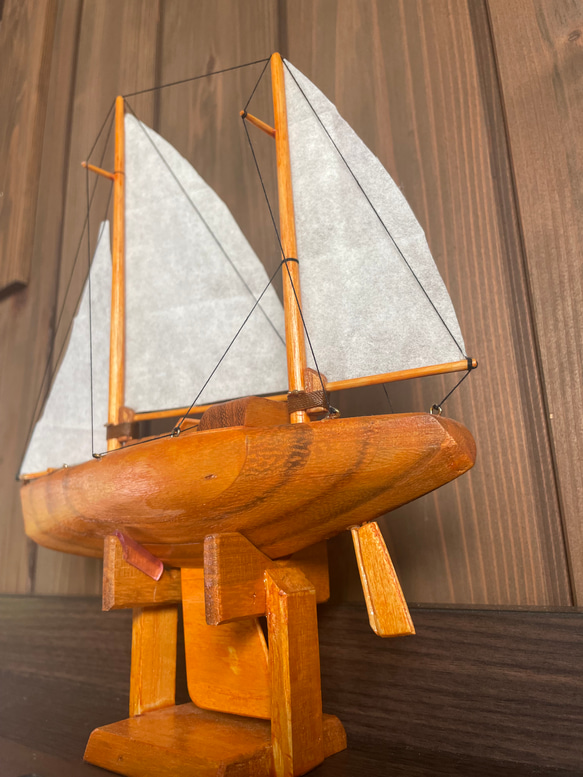 【一点物】船の木工模型02 /専用台座付き 3枚目の画像