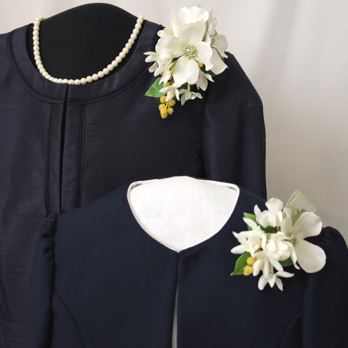 親子ペア女の子2個セット*ハナミズキとジャスミンとミモザのコサージュ