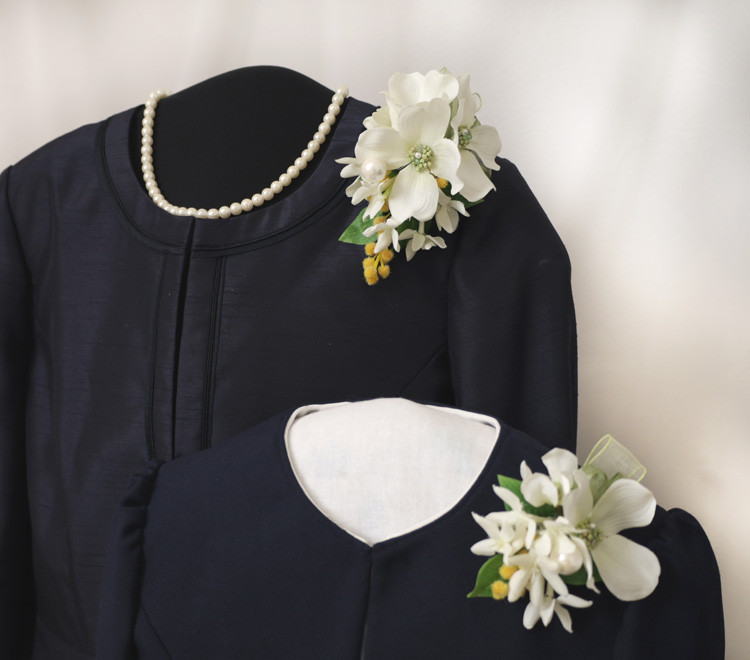 親子ペア女の子2個セット*ハナミズキとジャスミンとミモザのコサージュ*大人フォーマル2026*入園入学2026