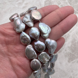 淡水パール ケシ コインバロック 真珠 超大粒 シルバーグレー ミックス 半連20cm 15~24mm*13~15mm 4枚目の画像