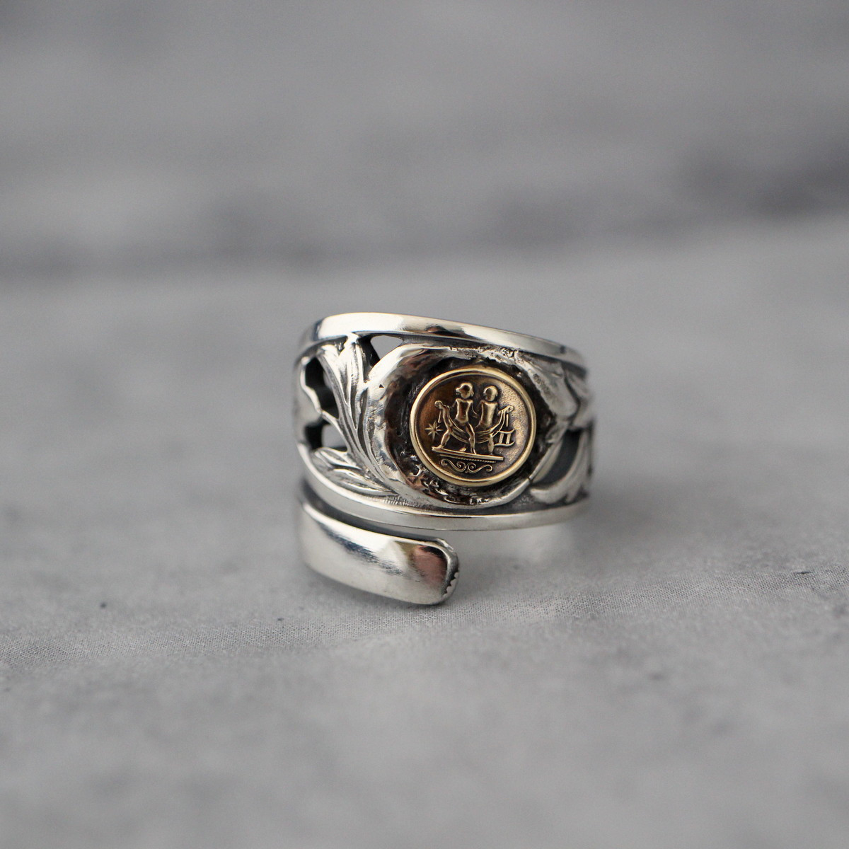 黄道十二宮（12星座）と銀の唐草｜双子座｜スプーンリング｜シルバー