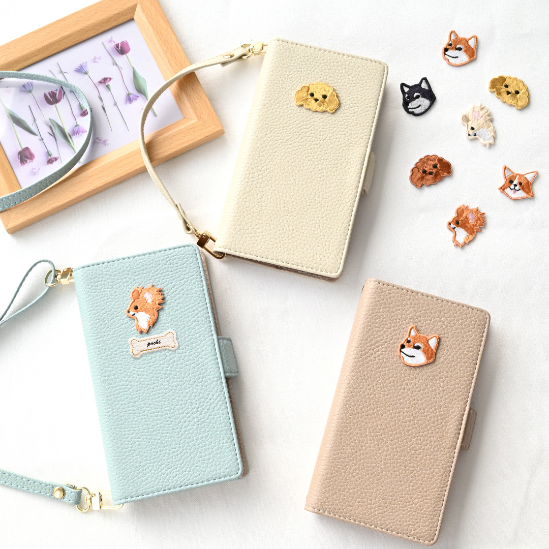 familiar 手帳型スマホケース クマと犬刺繍 familiar 手帳型スマホケース クマと犬刺繍 Android対応 全機種