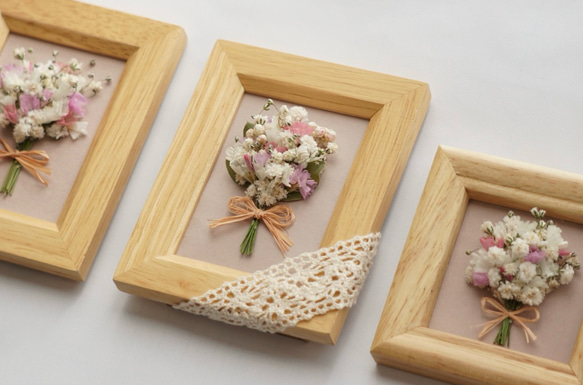 壁掛け花束 額縁入り アート ドライフラワー 押し花 ♡ドライフラワーの壁飾り♡花束 スワッグ フレーム ミニブーケ ハー
