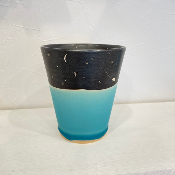 【受注生産】星空のフリーカップ　トルコマット釉　shin.pottrystudio  簡易不織布ラッピング無料 1枚目の画像