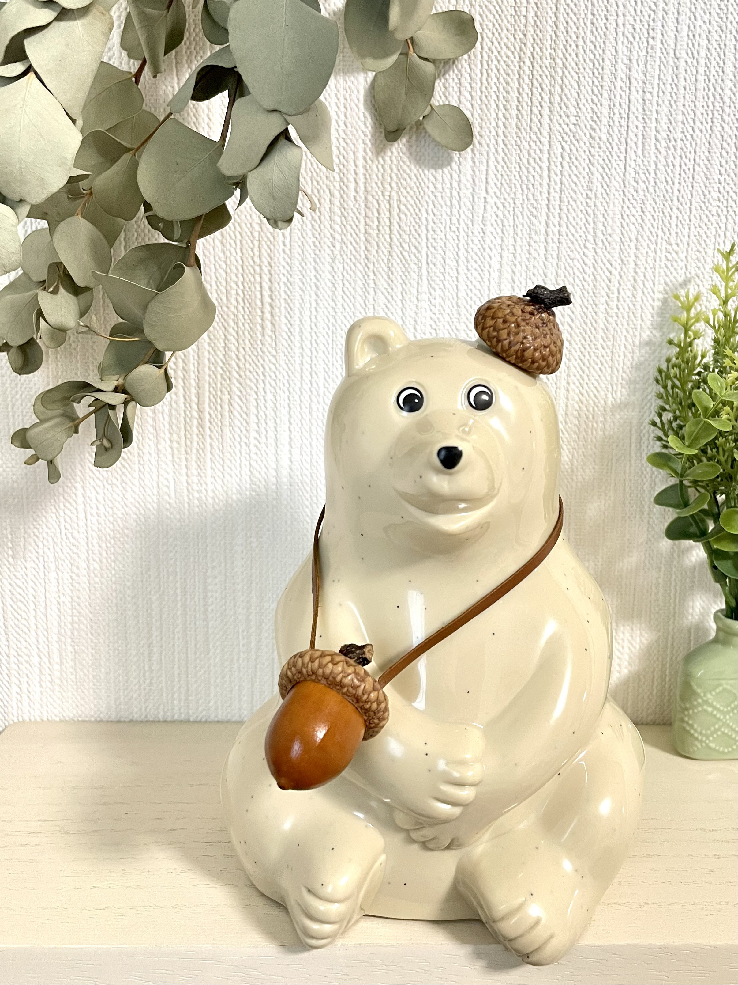 森のどんぐりとしろくま貯金箱＊どんぐりポシェットと帽子【ポーラベア】 森のどんぐりとしろくま貯金箱＊どんぐりポシェットと帽子【ポーラベア】