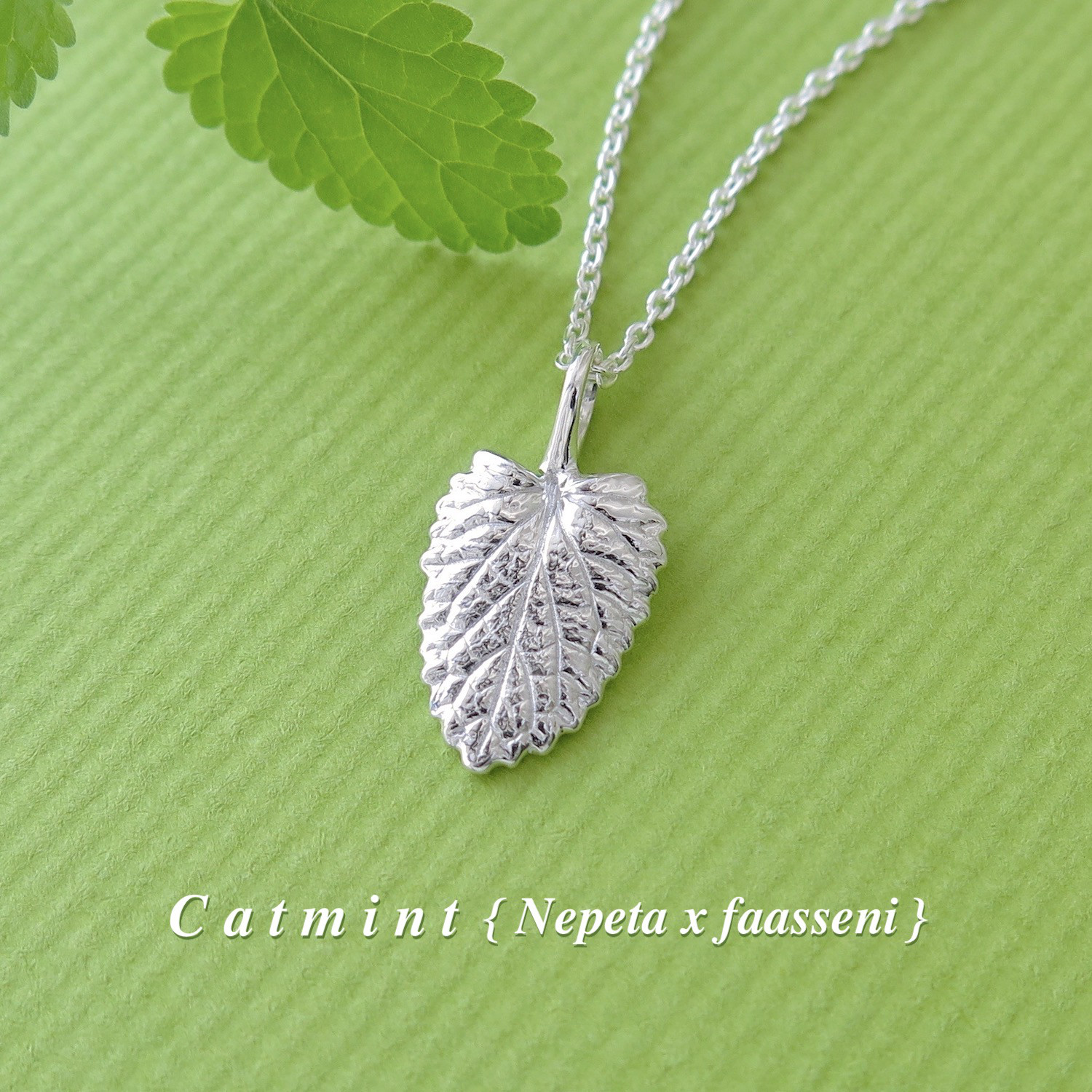 [999 Silver] キャットミントのリーフペンダント, ネックレス, miniシルバーケアセット付, 1点物