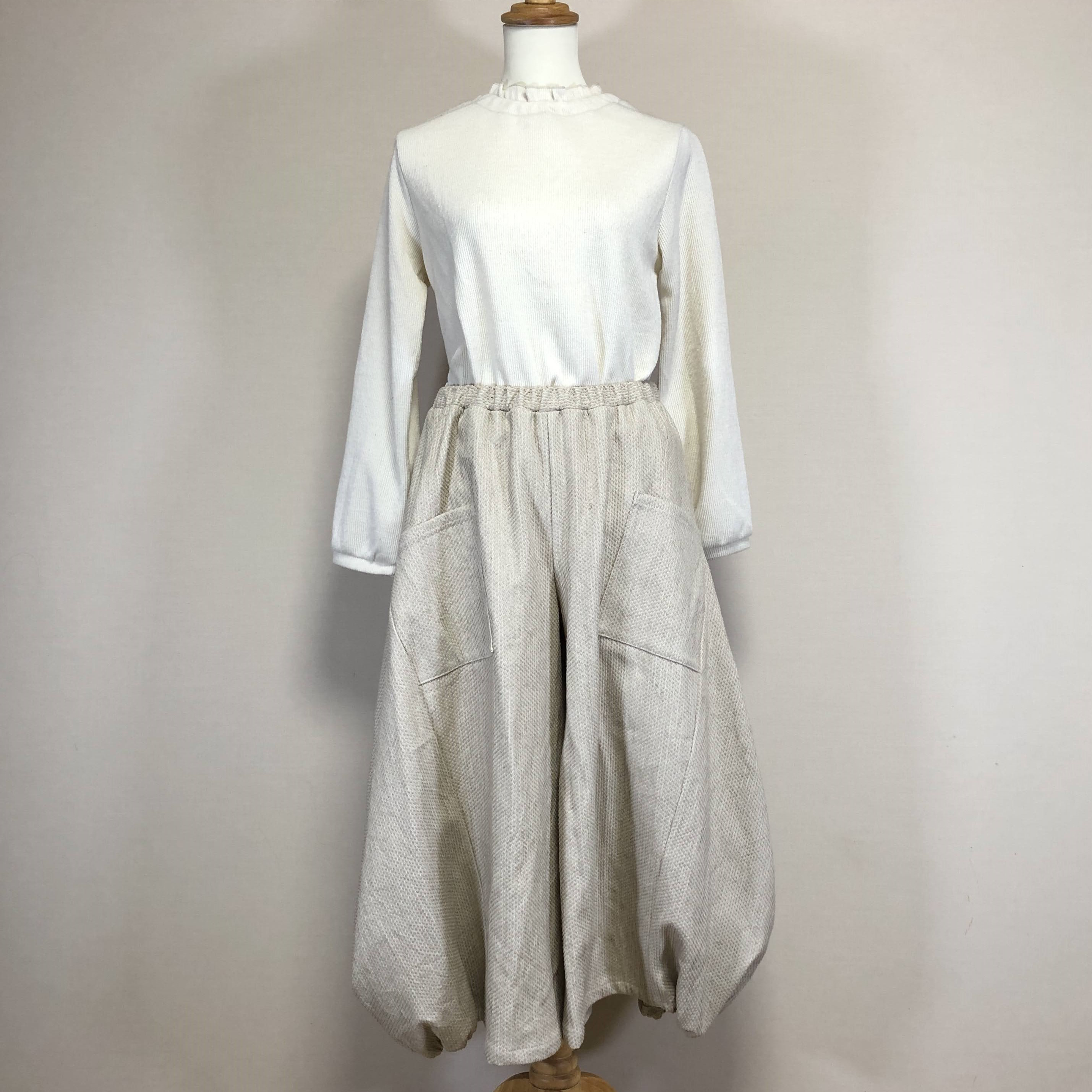 バルーンキュロット　ロング◆生成り【コットンリネン刺し子】◆S・M・Ⅼ・LL