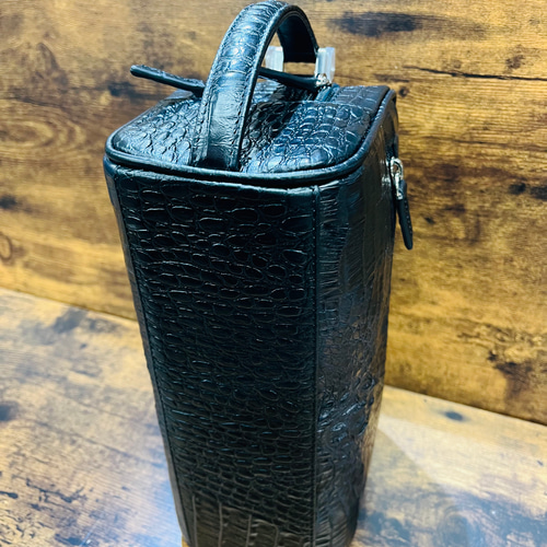 高級ワニ革 セカンドバッグ 大きめ メンズ ブラック ダブルファスナー