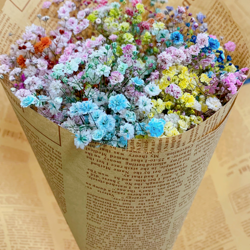 かすみ草 パステル レインボー ミニブーケ⭐︎ ドライフラワー M かすみ草 パステル レインボー ミニブーケ⭐︎ ドライフラワー M
