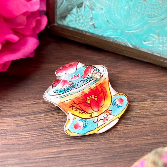 ChinaTeacup brooch -華-｜中国茶器ティーカップブローチ 3枚目の画像