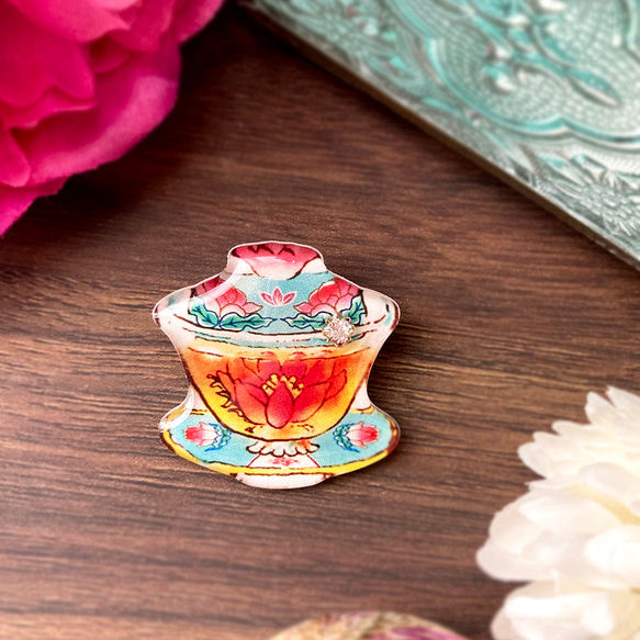 ChinaTeacup brooch -華-｜中国茶器ティーカップブローチ 1枚目の画像