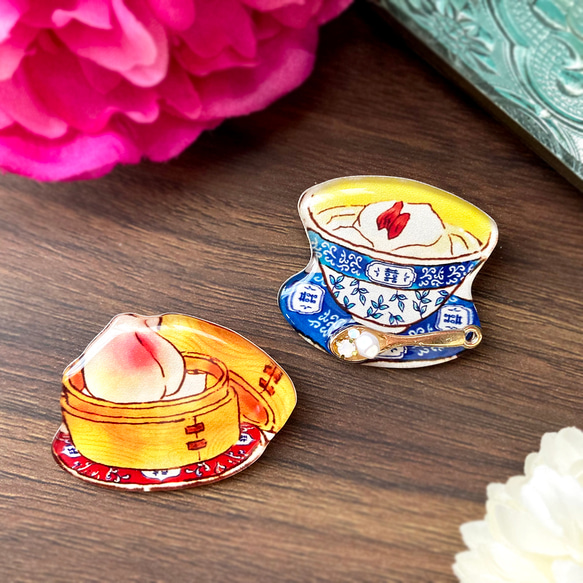 Almond jelly brooch｜杏仁豆腐ブローチ〔中国茶器〕 8枚目の画像